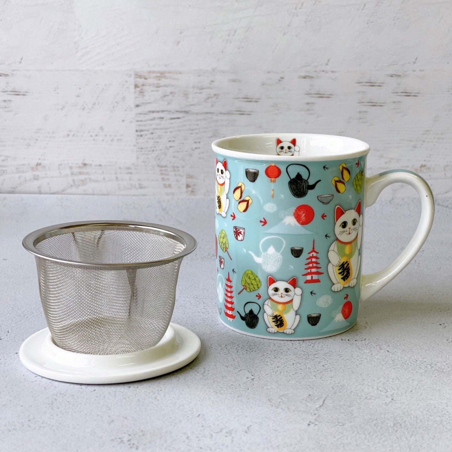 Tea Mug "Lucky Cat" with stainless steel strainer - Tico Coffee Roasters